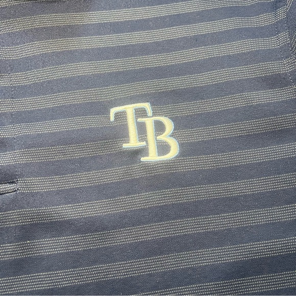Tampa Bay Rays Majestic Mens Polo Golf Shirt Blue Striped Size XL MLB Sportswear - Picture 2 of 10